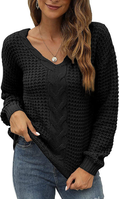 Kvinnors Långärmad Tröja V-ringad Akryl Hålblommönster-3