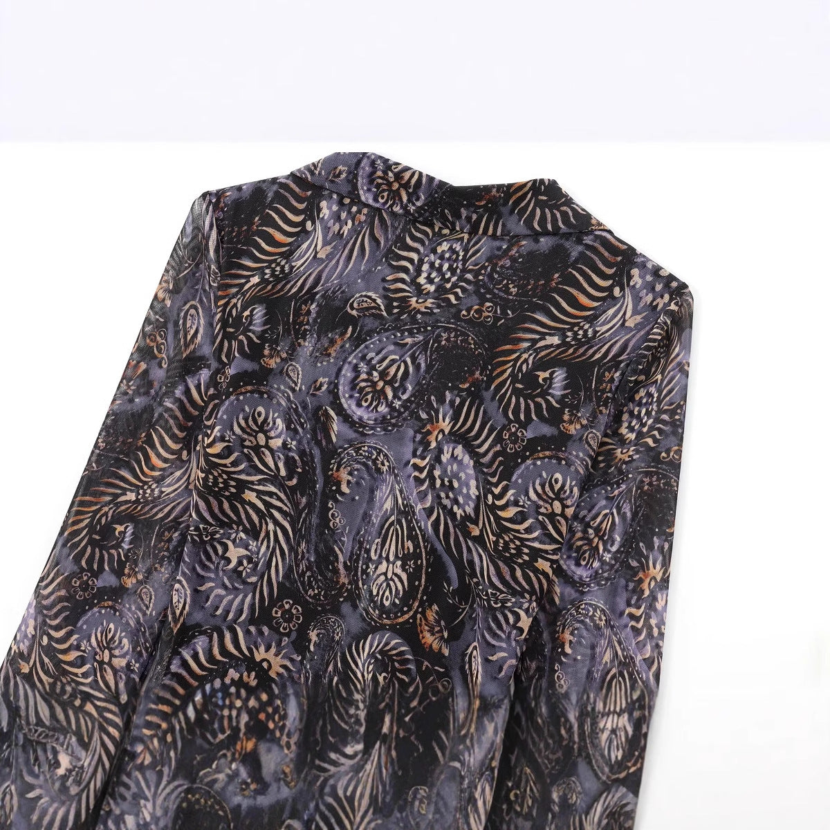 Dam Blus Asymmetrisk Design Blommönster Lätt Tyg-4