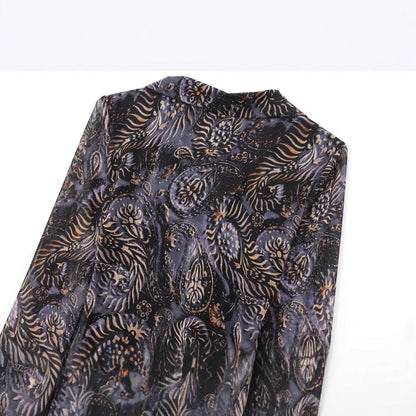 Dam Blus Asymmetrisk Design Blommönster Lätt Tyg-4