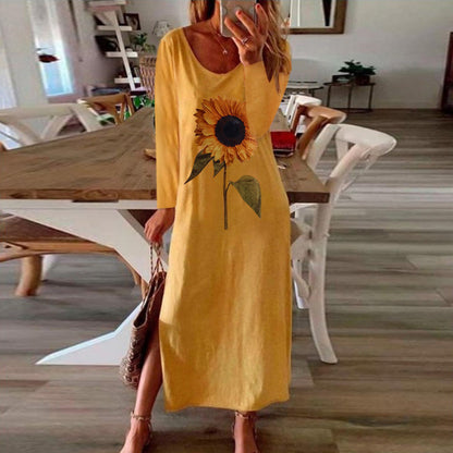 Damklänning Tryckt Lång med Sidoslits Polyester 11