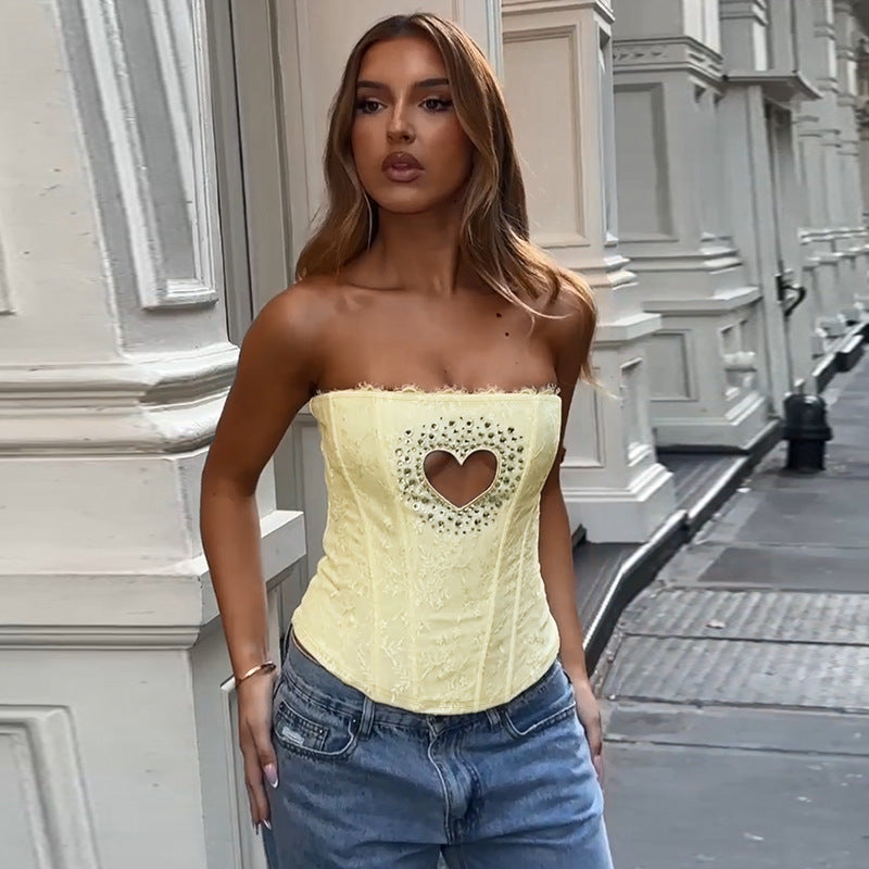 Kvinnors Corsage Topp Strapless Hjärtdesign Stretchtyg 4