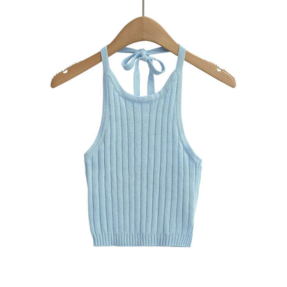 Dam Topp Ärmlös Ribbstickad Lekfull Design 10