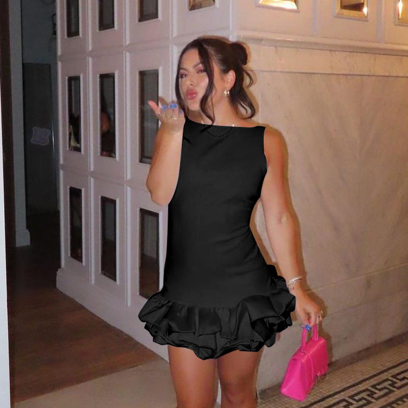 Kvinnors Glittrig Miniklänning med Ruffles i Satin 4