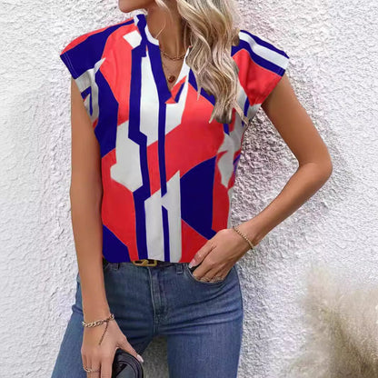 Kvinnors T-shirt V-ringning Färgblockering Polyester 4