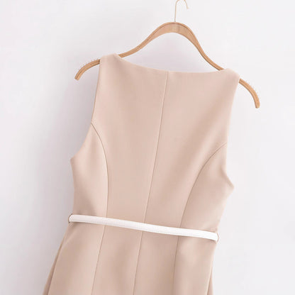 Dam Klänning Kort Bältesdesign Polyester Elegant Sommaroutfit-4