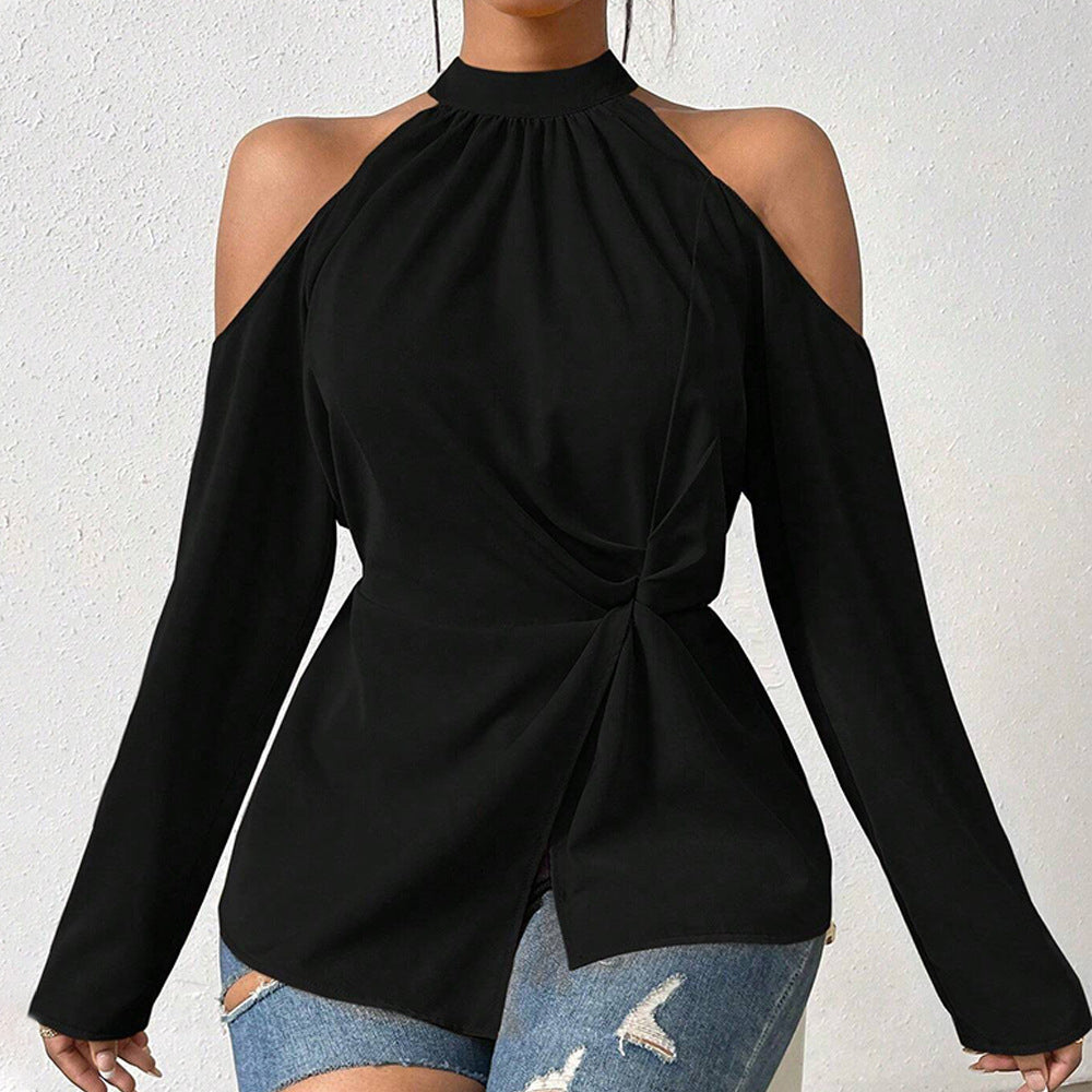 Kvinnors Festtop Axelfri Wrap Bomullsmix Elegant Topp 4