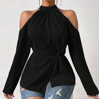Kvinnors Festtop Axelfri Wrap Bomullsmix Elegant Topp 4