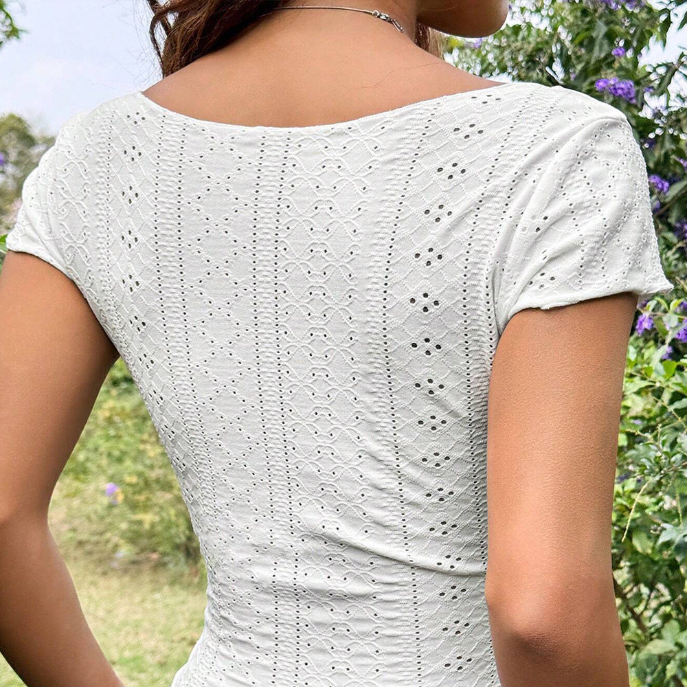 Dam Blus Sommar Modern Hålmönster Andningsbart Tyg 3