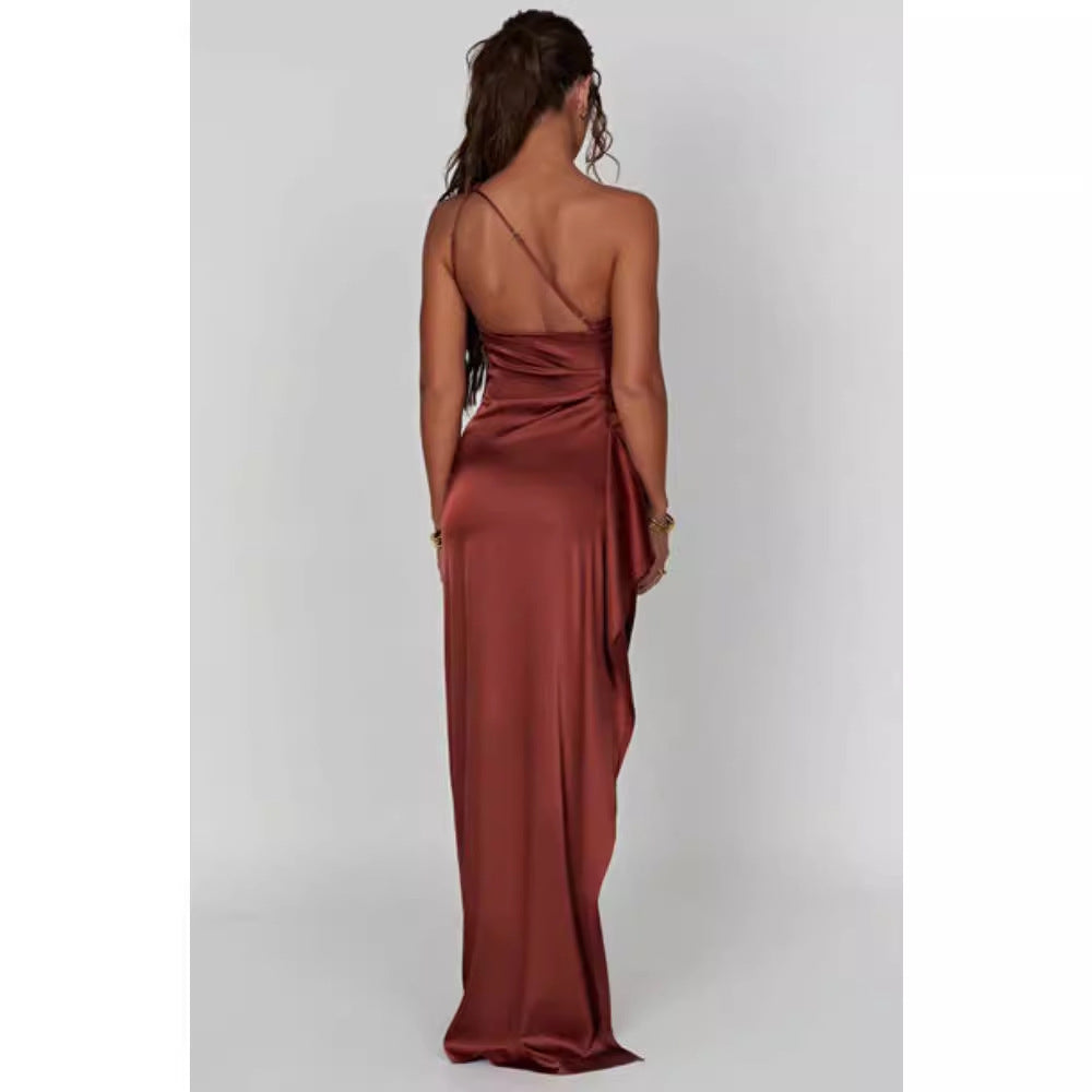 Damklänning Asymmetrisk Midi Satin-3