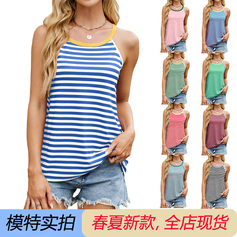 Dam Tank Top Axellös Randig Rayon Lätt-2