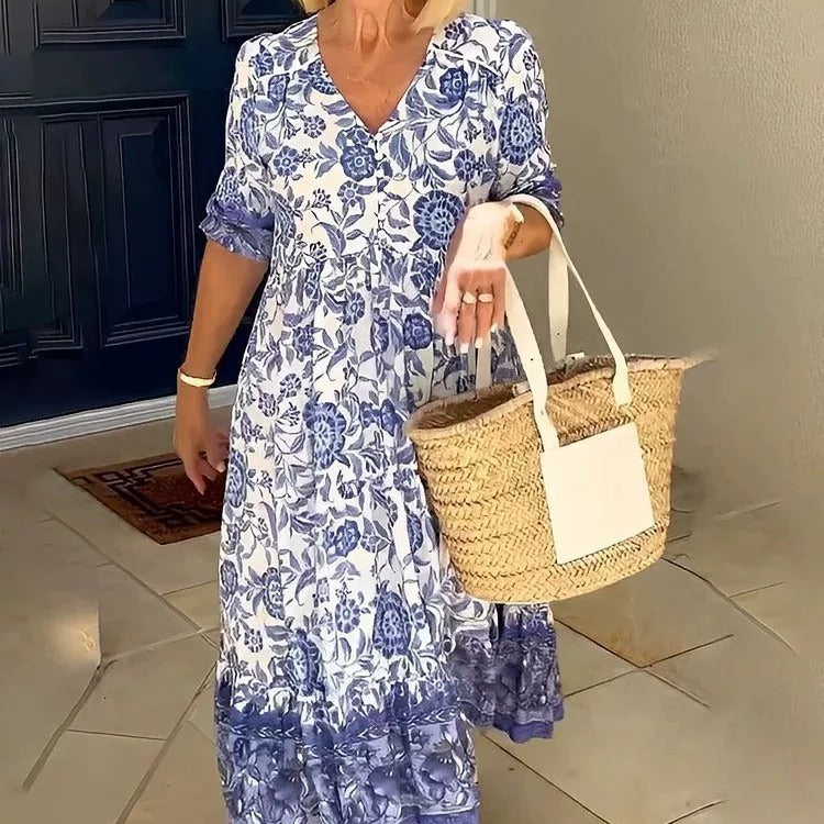 Fina Dam Klänningar Blommig Tie-Dye Polyester Tre-fjärdedelsärm Elegant-3