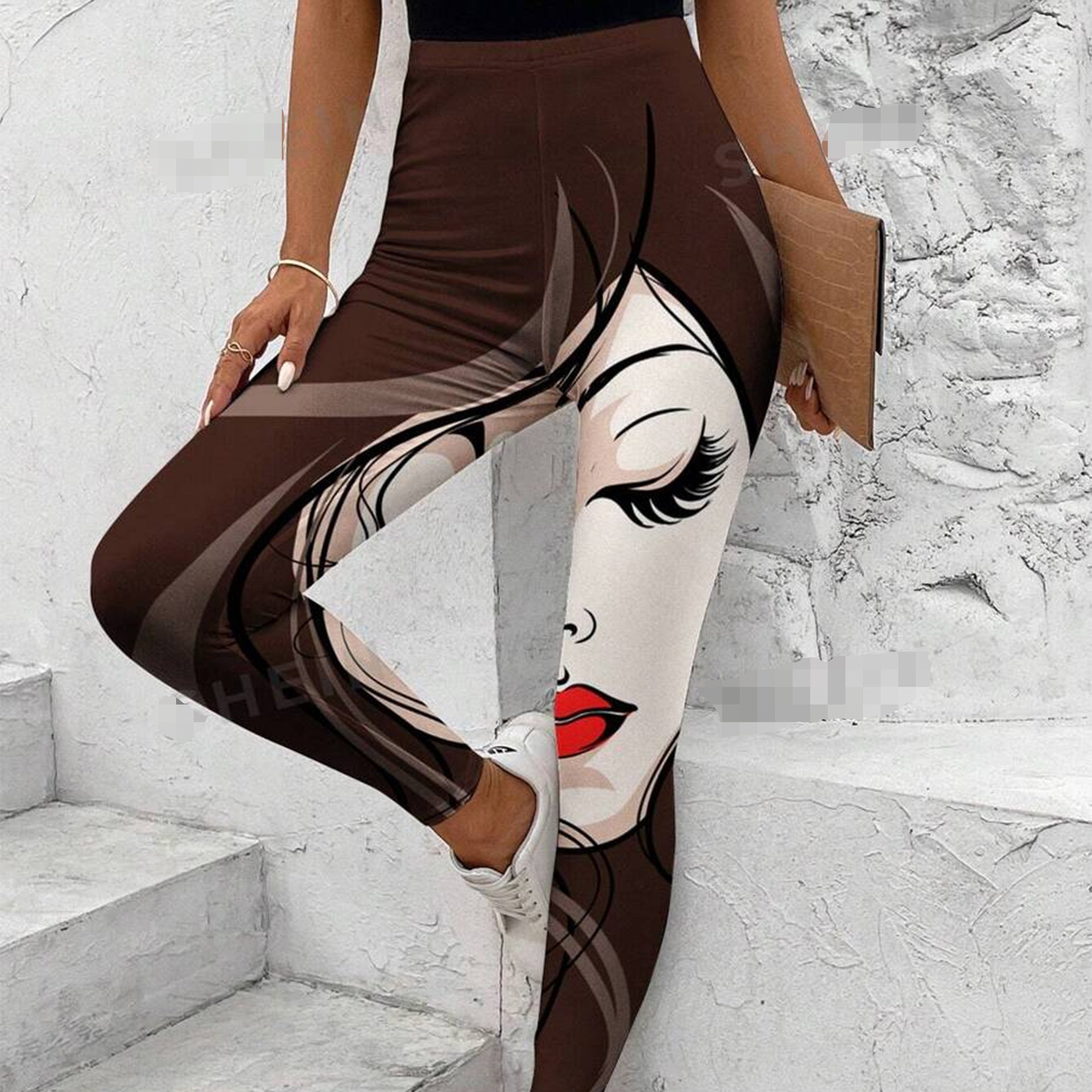 Damleggings Hög Midja Stretchigt Material Futuristiskt Tryck 8