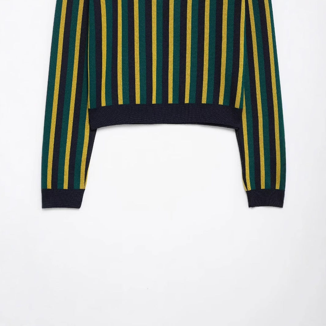 Dam Polotröja Randig Bomull Figur-huggande Stil 4