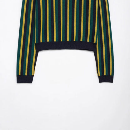 Dam Polotröja Randig Bomull Figur-huggande Stil 4