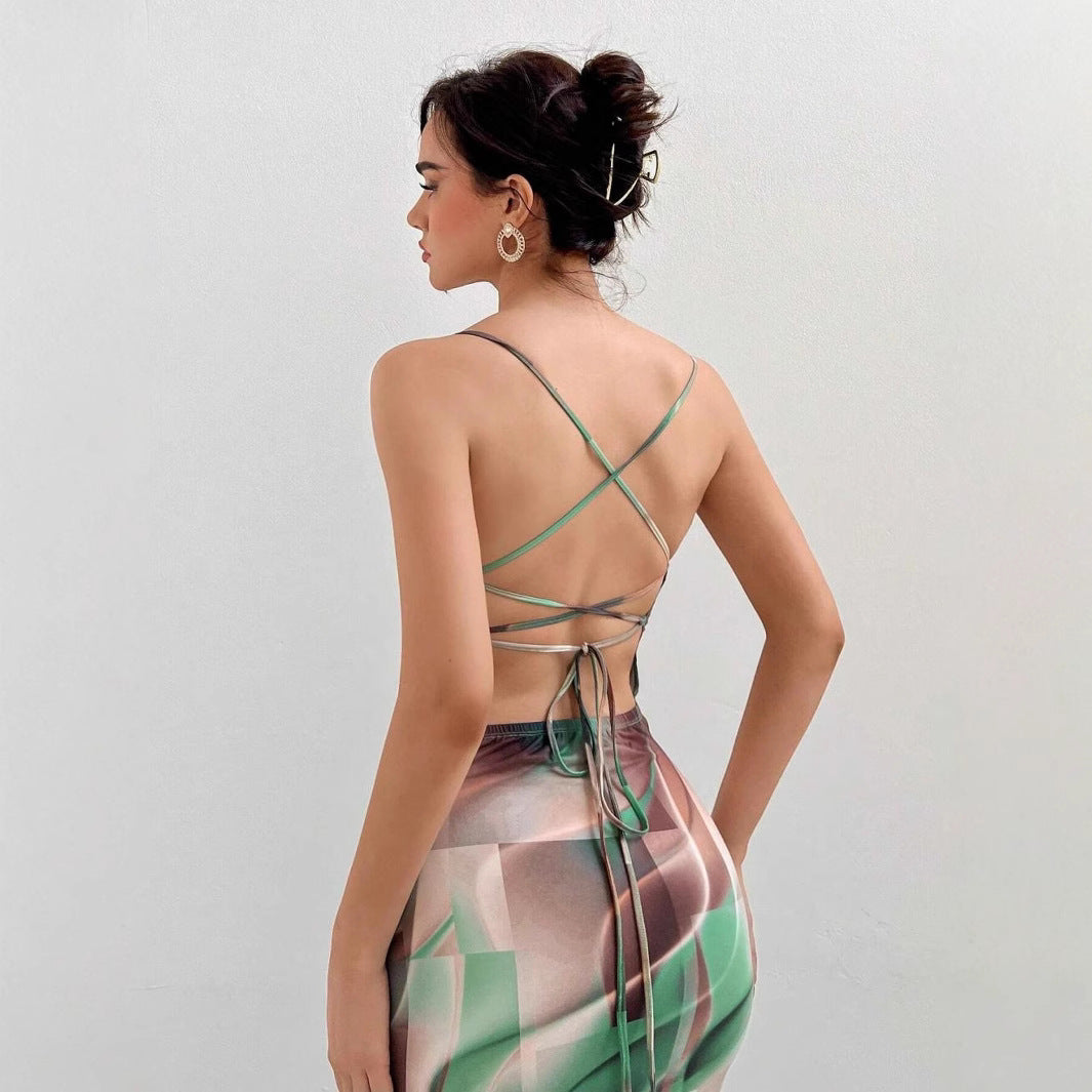 Kvinnors Långklänning Ryggfri Spaghetti Remmar för Fest och Bröllop Mjuk Polyester-3