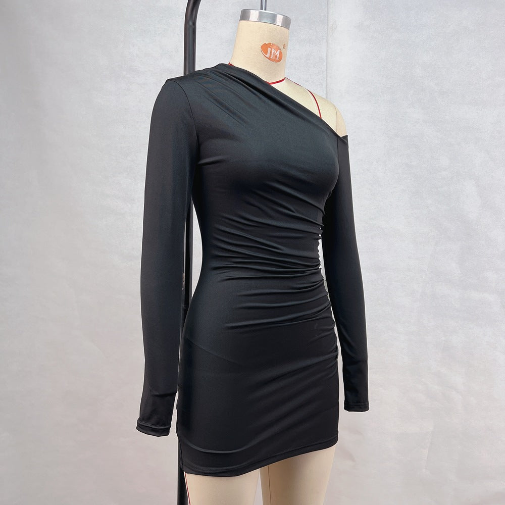 Dam Bodycon Miniklänning Med Hög Midja Asymmetrisk Halsringning Polyester-4