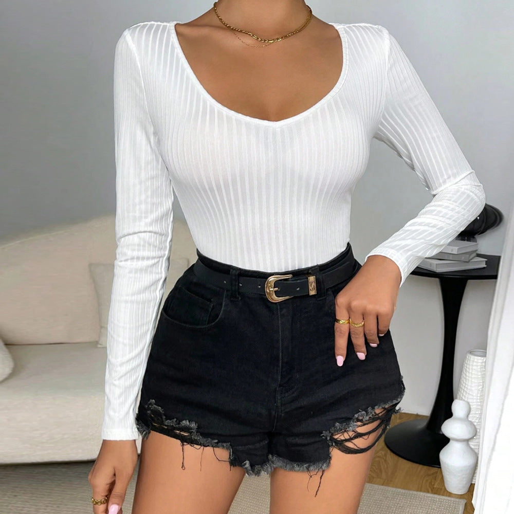 Dam Jumpsuit V-ringad Långärmad Hög Midja Lätt Elastisk-2