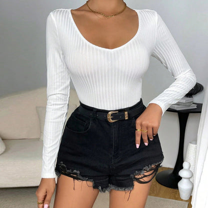 Dam Jumpsuit V-ringad Långärmad Hög Midja Lätt Elastisk-2