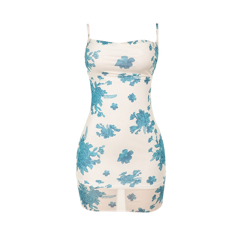 Kvinnors Bodycon Klänning Blommönster Spaghetti Band Elastisk-6