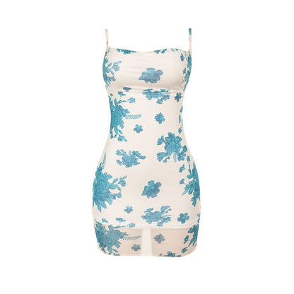 Kvinnors Bodycon Klänning Blommönster Spaghetti Band Elastisk-6
