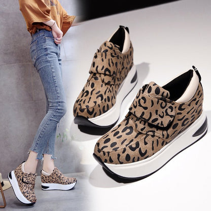 Kvinnors Sneakers med Stegdämpning och Kardborrstängning – Andningsbart Tyg i Leopardmönster, Stl 36-41 3