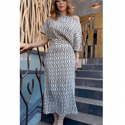 Variant image for Kvinnors Lång Klänning Off-Shoulder Kortärmad Högkvalitativt Tyg-1