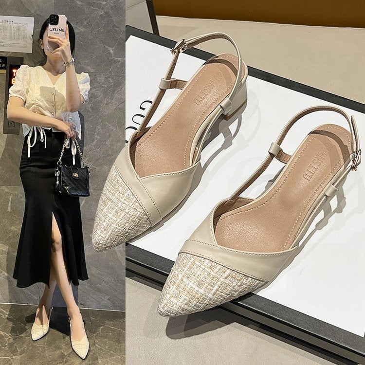 Kvinnor Slingback Skor Spetsig Design Läder-4