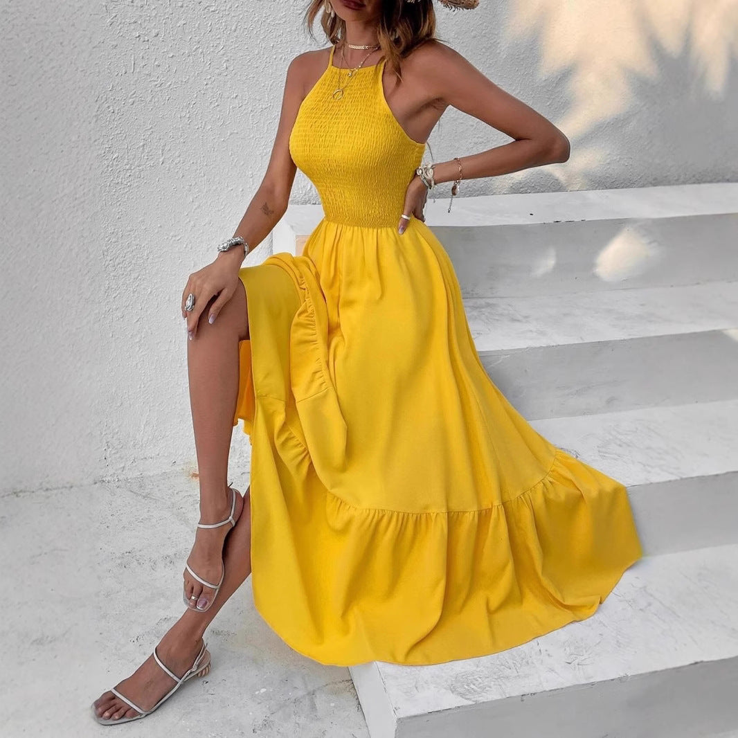 Kvinna Asymmetrisk Bärarklänning Midi Polyester-4