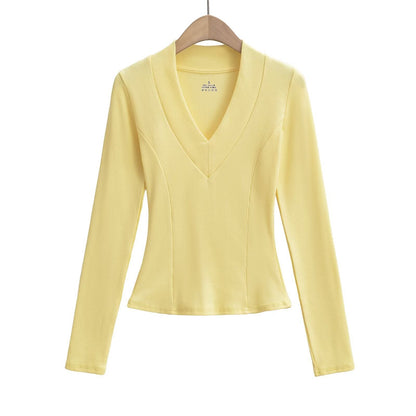 Kvinnors Långärmad Topp Djup V-hals Elastisk Material 10