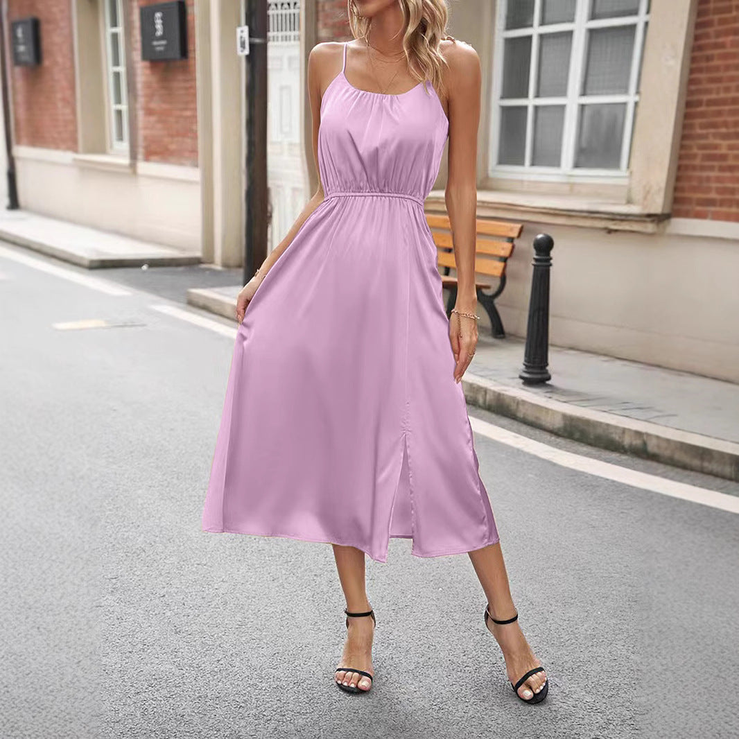 Kvinnors Midi Klänning Spaghetti Band Polyester-4