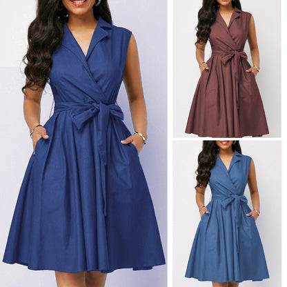 Damklänning A-linjeformad Midi Denim med Midjebälte-3