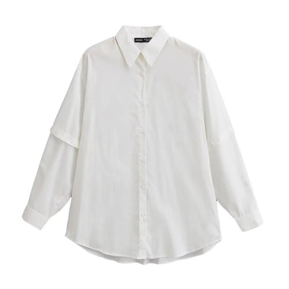 Vit Dam Blus Överdimensionerad Bomull Skjortablus 1
