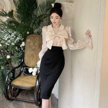 Kvinnors Tvådelad Klänning V-hals Patchwork Polyester Elastan-3