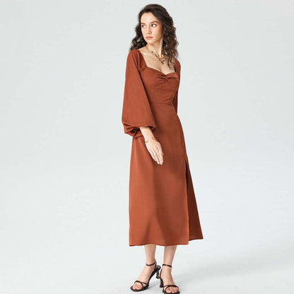 Dam Midi Klänning A-Line Fyrkantig Utskärning 100% Polyester-5