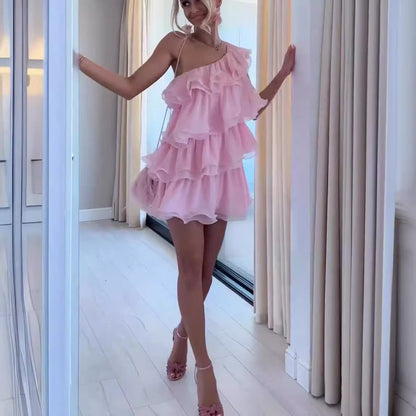 Damklänning Mini Asymmetrisk Spandex Utan Ärmar-5