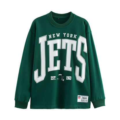 Sportig Kvinnors Tröja med Vintageinspirerat Tryck, Rund Hals och Elastiska Manschetter – Mjuk Tyg för Avslappnad Passform 1