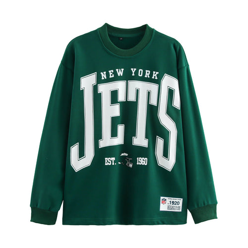 Sportig Kvinnors Tröja med Vintageinspirerat Tryck, Rund Hals och Elastiska Manschetter – Mjuk Tyg för Avslappnad Passform 1