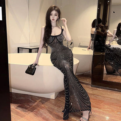 Damklänning Camisole Transparent Nätverk Slim Fit-4