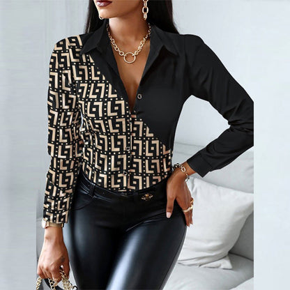 Herrskjorta Pendlarstil Geometrisk Polyester Långärmad-2
