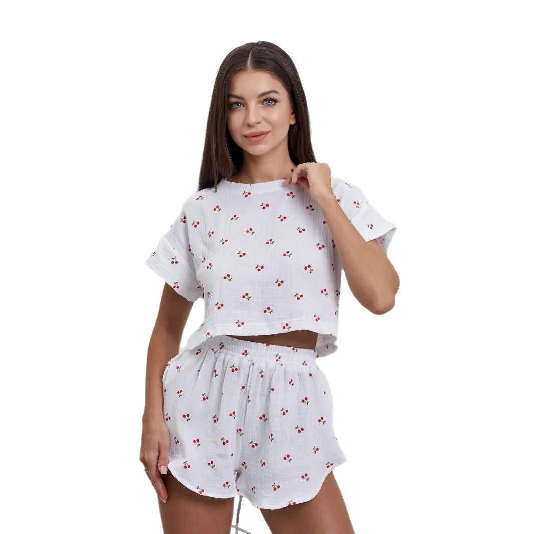 Kvinnors Kortärmad Blommig Fritidsuppsättning Bomull-6