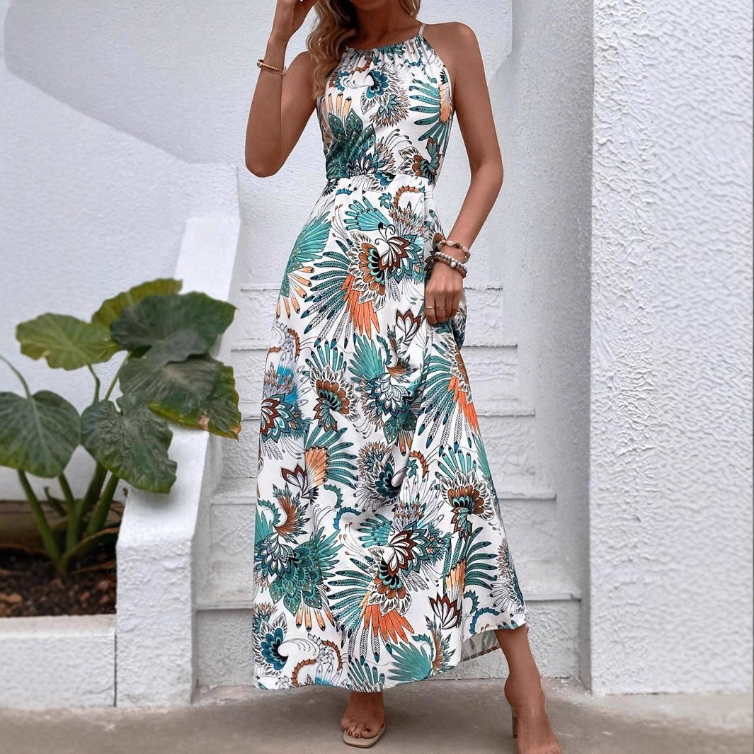 Dam Nattklänning Blommig Utan Ärmar Elastisk Polyester-3