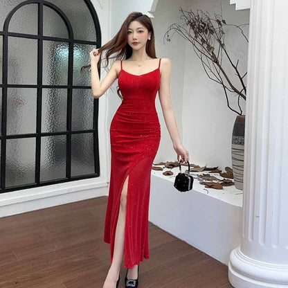 Variant image for Fina Dam Klänningar Bodycon Spaghetti Bärare Polyester med Slits-5