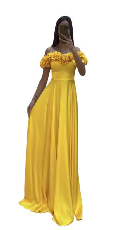 Damklänning Axelfri Lång Spandex-5