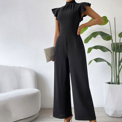 Kvinnors Jumpsuit Bred Ben Höghalsad Rüsch Detaljer Andningsbart Elastiskt Tyg 4
