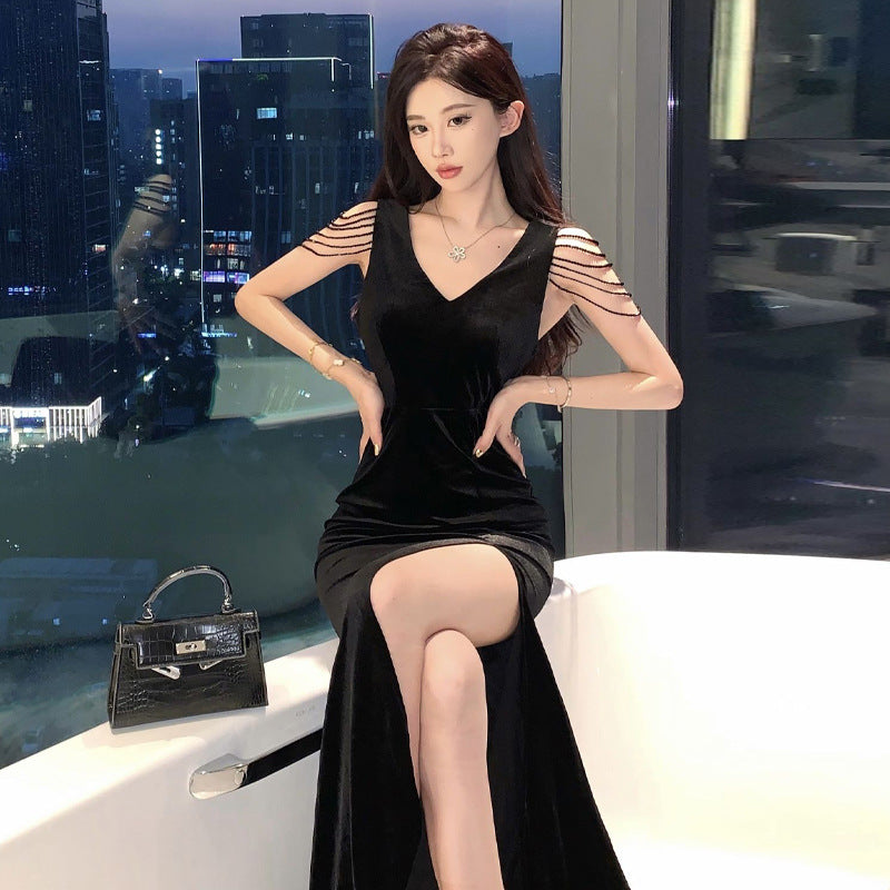 Fina Dam Klänningar Slim Fit Ärmlös V-Krage Polyester-4