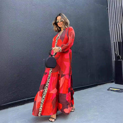 Fina Dam Klänningar Lång Geometriskt Mönster Polyester-3