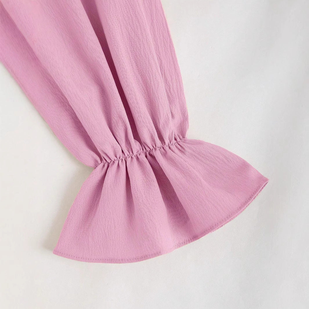 Kvinnors A-Line Klänning Lång Ärmar Polyester Enfärgad Design-4