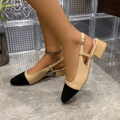 Kvinnors Slingback Pumpar Spetsig Tå Syntetiskt Läder Blockhäl-1