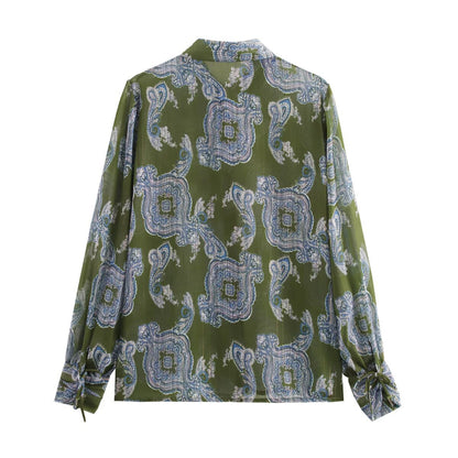 Herrskjorta Vintage Revers Mönstrad 100% Bomull-3