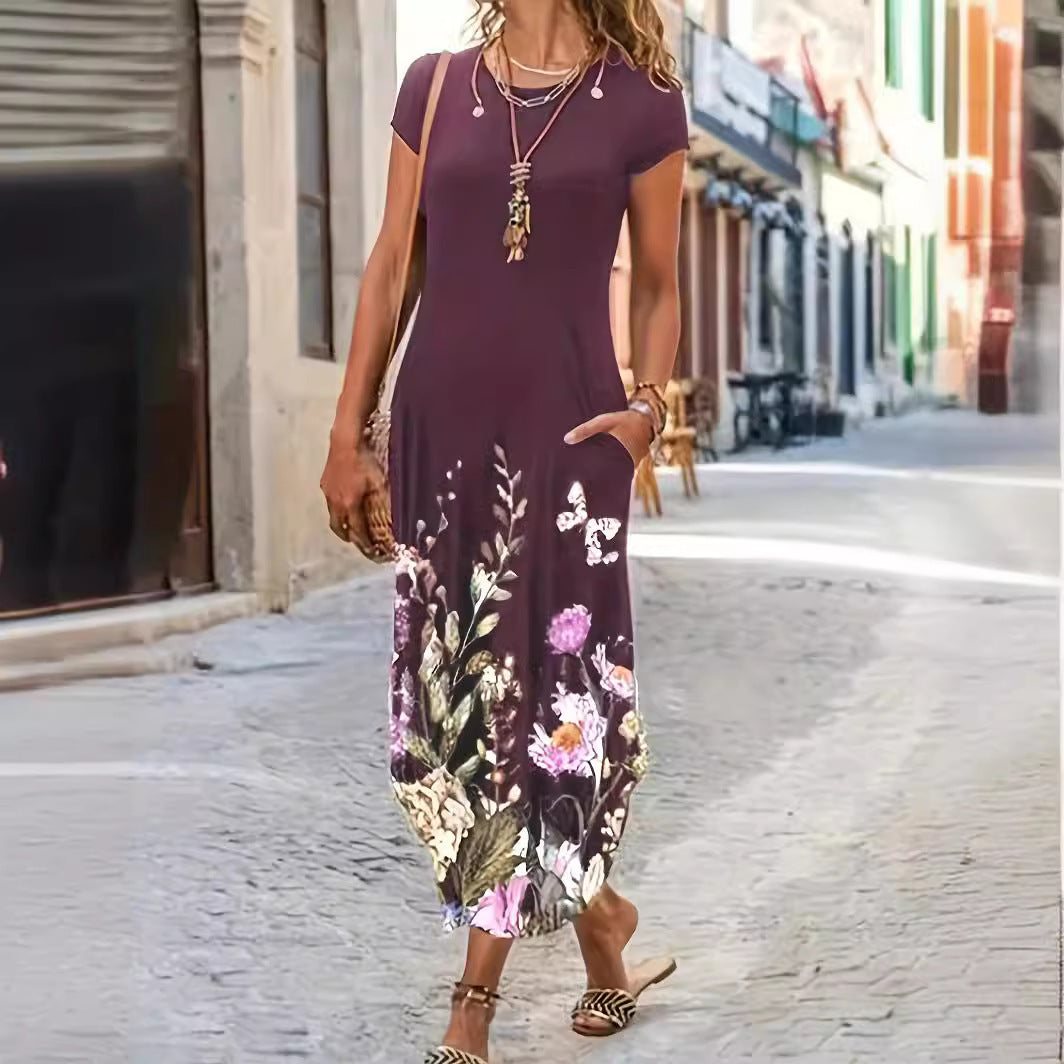 Kvinnors Midi Klänning Blommig A-linje Polyester Spandex-5